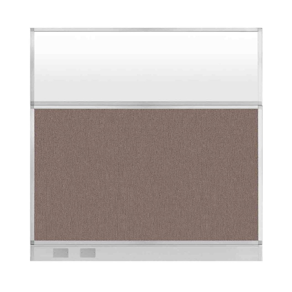 Hush Panel Configurable Cubicle Partition 6' x 6' Latte Fabric Frosted Window w/ Cable Channel
